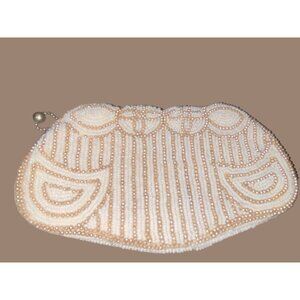 Talon Beaded Evening Clutch Vintage Purse With Mirror & Pearl Closure